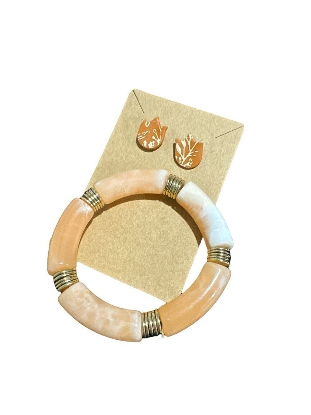 Peaches and Beads Acrylic Bracelet and Floral Earrings